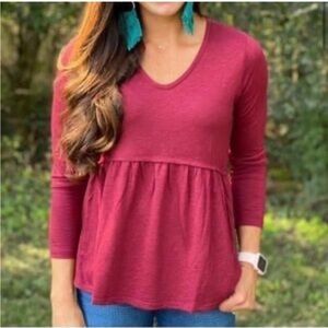 Matilda Jane Paint By Number Tawny Birch Burgundy Baby Doll Long Sleeve V-Neck S